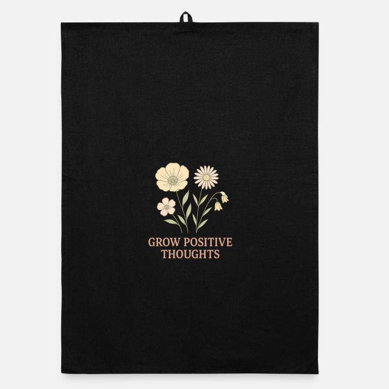 Penser positivement motif de fleur - Torchon bio - noir