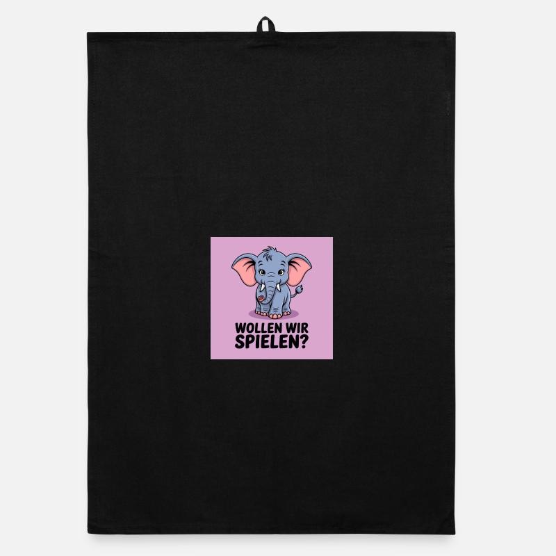 Spielender Elefant auf Lila - Organic Geschirrtuch - Schwarz