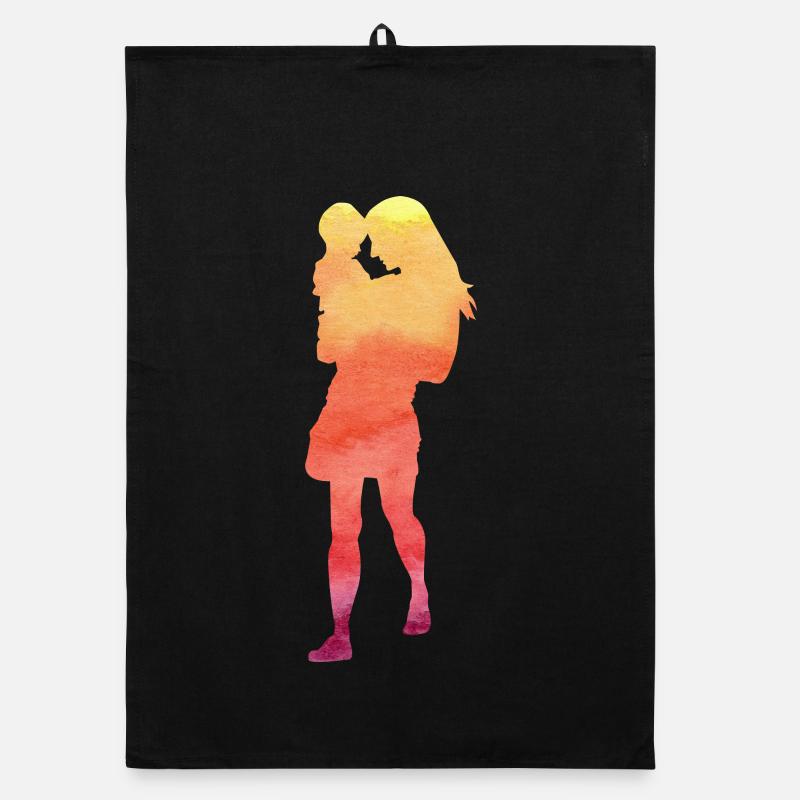Geschenk Muttertag Silhouette Frau mit Kleinkind Organic Geschirrtuch