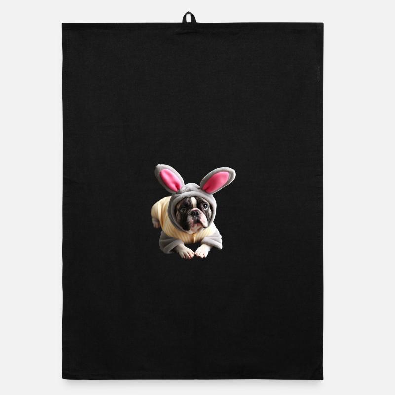 French Bulldog dressed as Easter Bunny Organic dish towel