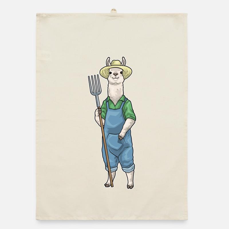 Llama Farmer Pitchfork Farm Organic dish towel