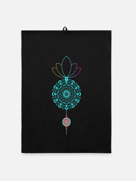Mandala-Lotus Farbspiel - Organic Geschirrtuch - Schwarz