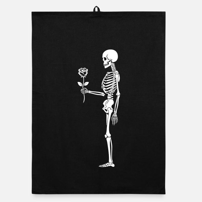 Rosebound Skeleton with flower Organic dish towel