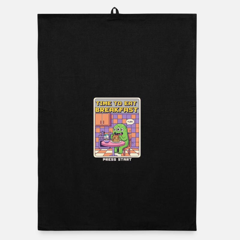 Temps de manger le petit-déjeuner Monster Retro Pixel Gaming Torchon bio