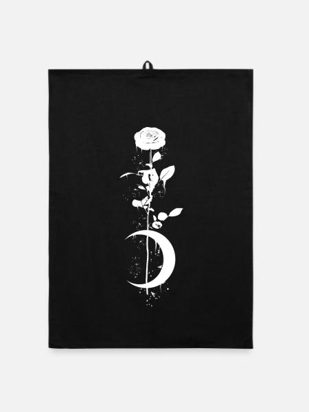 Nachtrose - Occult Vintage Moon Rose Gothic - Organic dish towel - black - Front