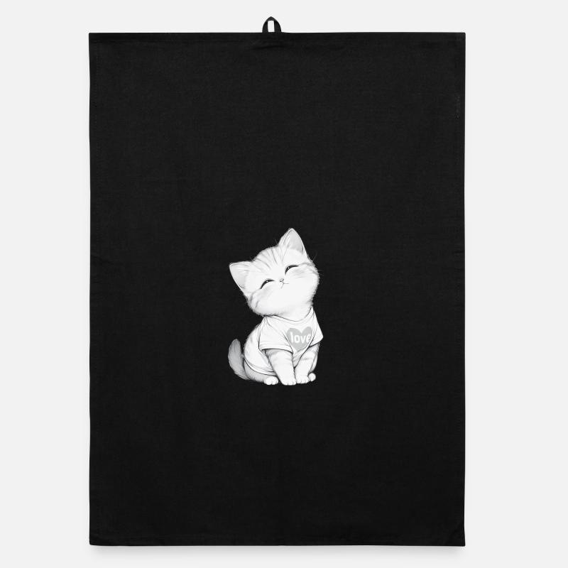 Chat câlin au cœur Love - Torchon bio - noir