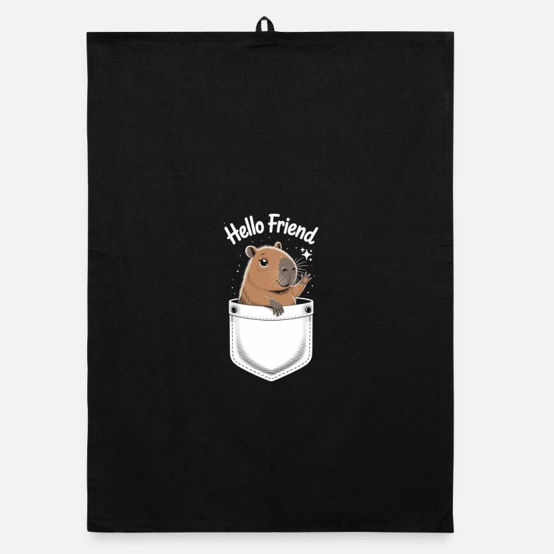 Motif ludique de capybara avec salutation Torchon bio
