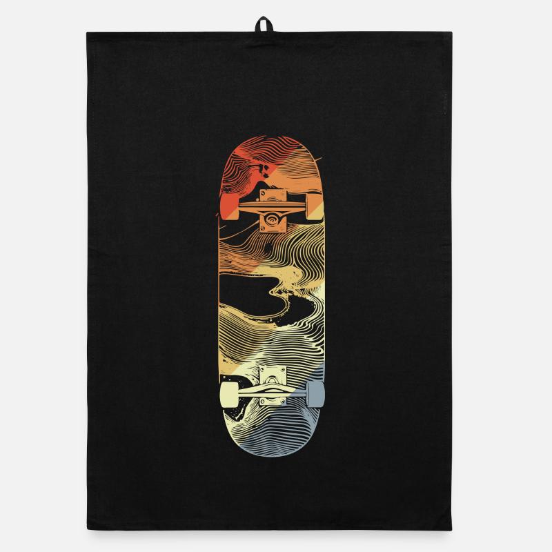 Retro Skateboard Drawing Organic dish towel