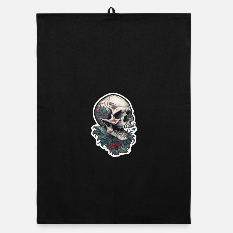 Tattoo Print Skull Design Organic Geschirrtuch