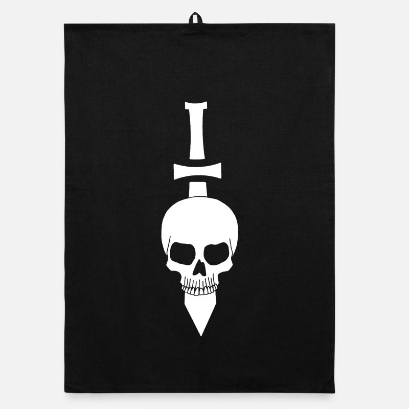 white skull and sword Organic dish towel