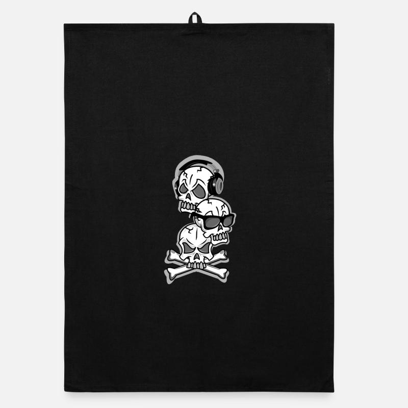 Three skulls, hear, see and speak no evil Organic dish towel