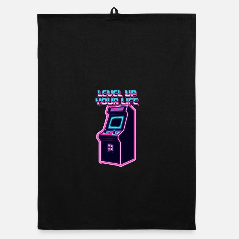 Level Up Your Life Neon Arcade Organic dish towel