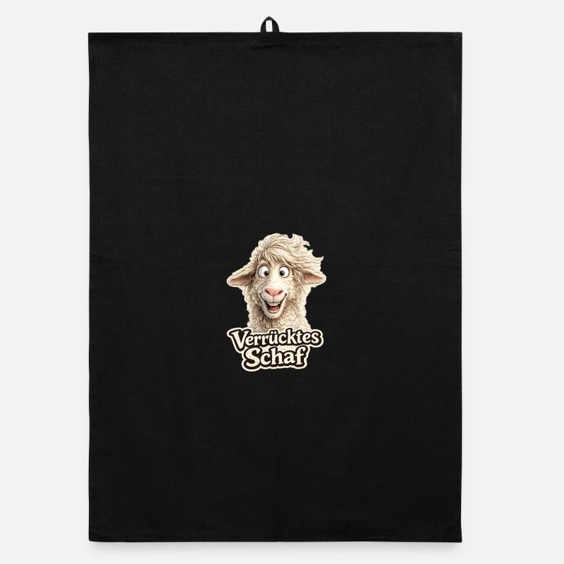 Crazy Sheep Motif - Organic dish towel - black