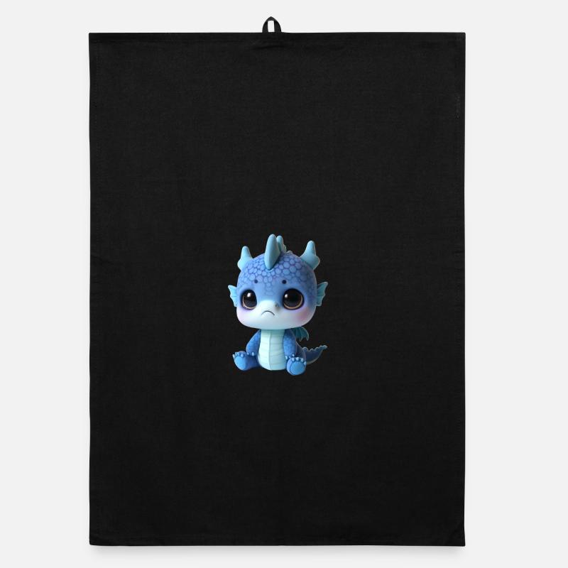 Cute Dragon Plush Charm - Organic dish towel - black