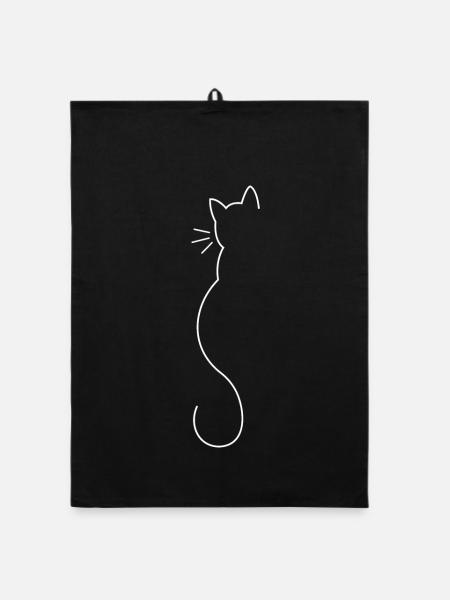 Katzen Silhouette in weiß - Organic Geschirrtuch - Schwarz - Vorne