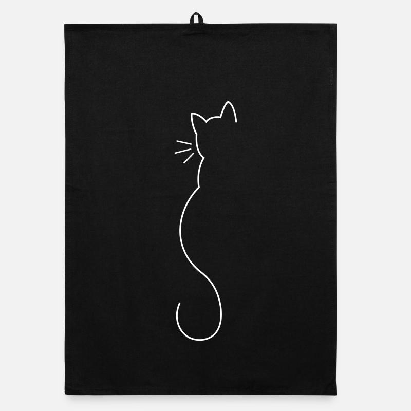 Katzen Silhouette in weiß - Organic Geschirrtuch - Schwarz