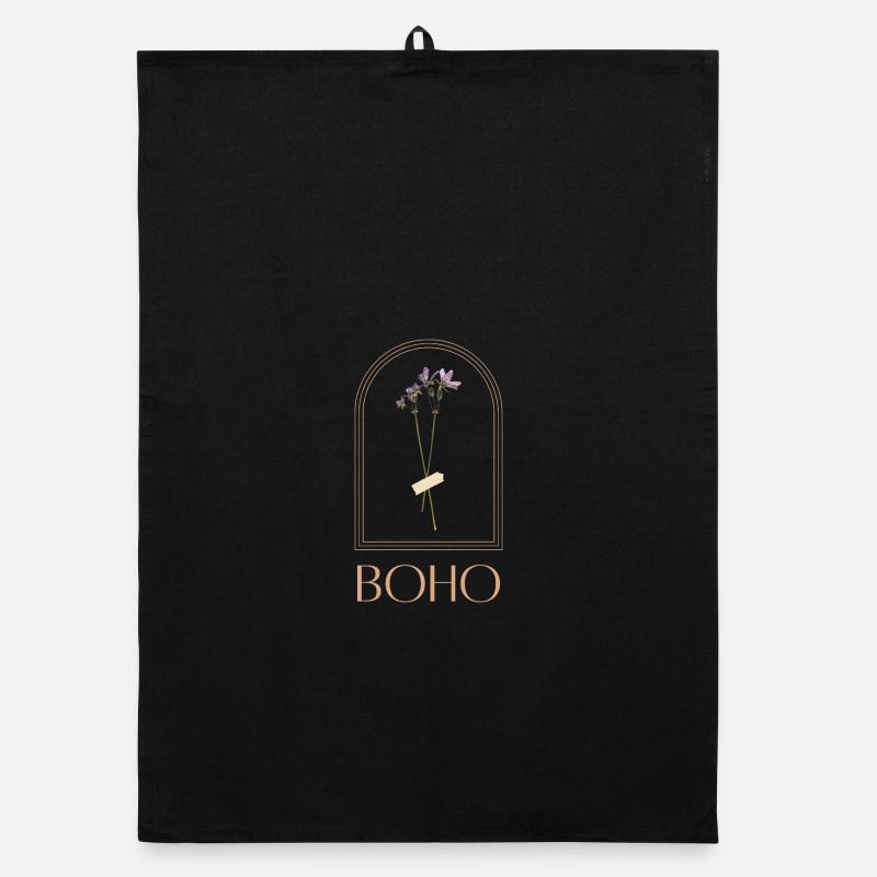 Bouquet de fleurs boho dans un cadre arche - Torchon bio - noir