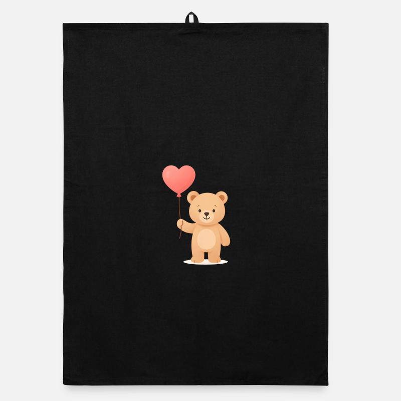 Ours tendre avec ballon au cœur - Torchon bio - noir