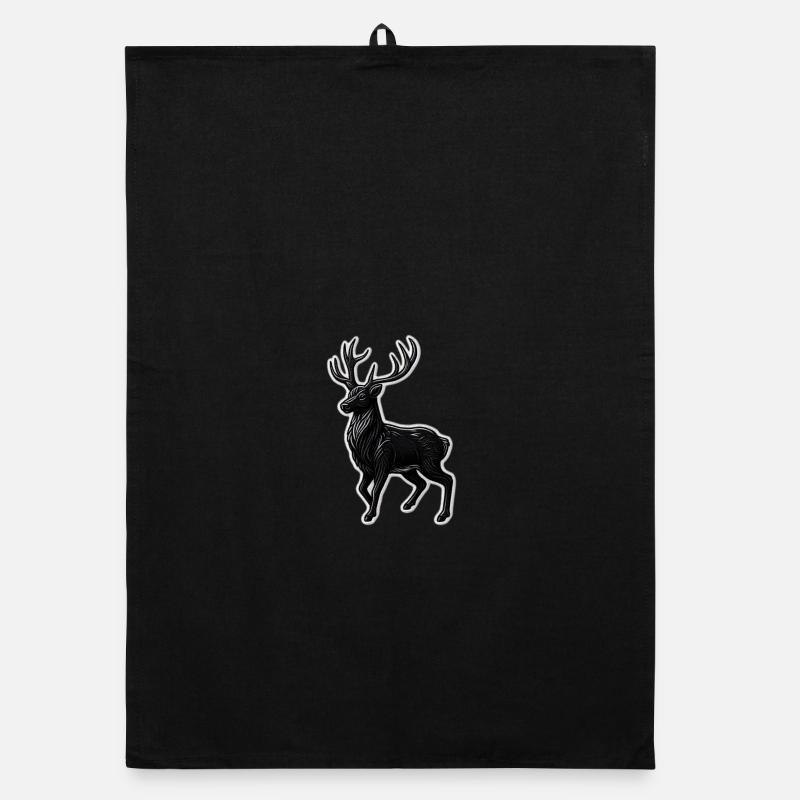 Schwarzer Hirsch Geweih Patchmotiv - Organic Geschirrtuch - Schwarz