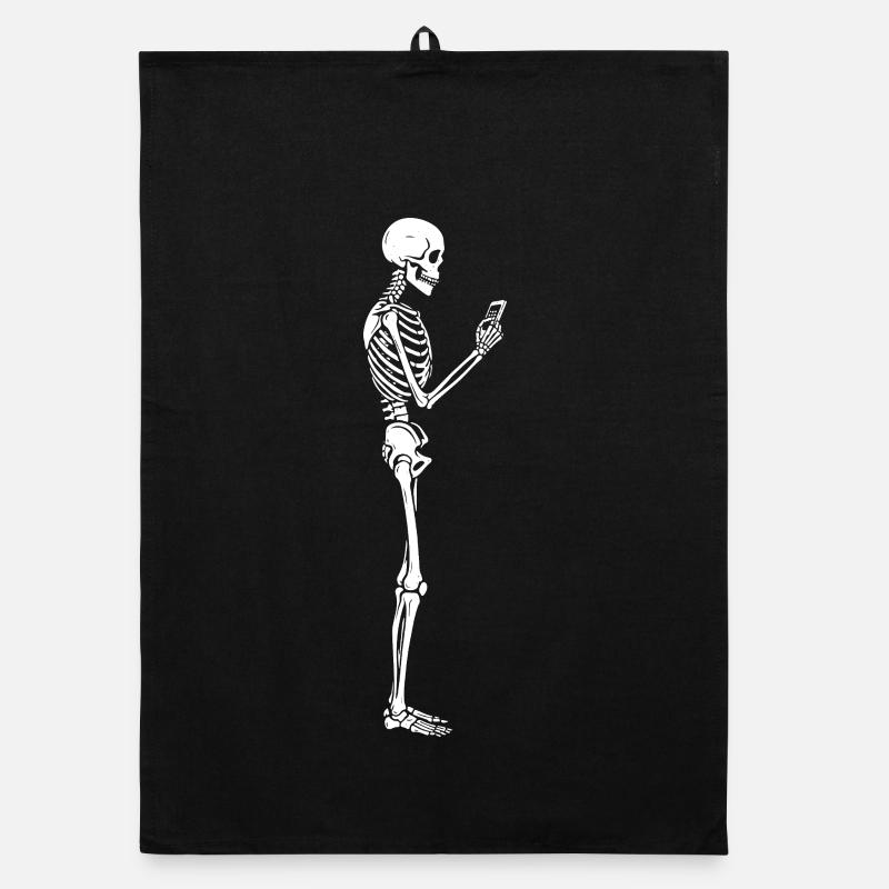 Funny Skeleton with smartphone texting  Organic dish towel
