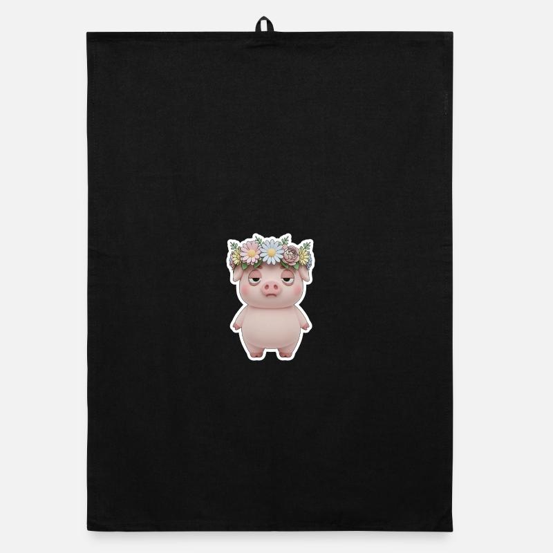 Cochon agacé avec déclaration de couronne florale Torchon bio