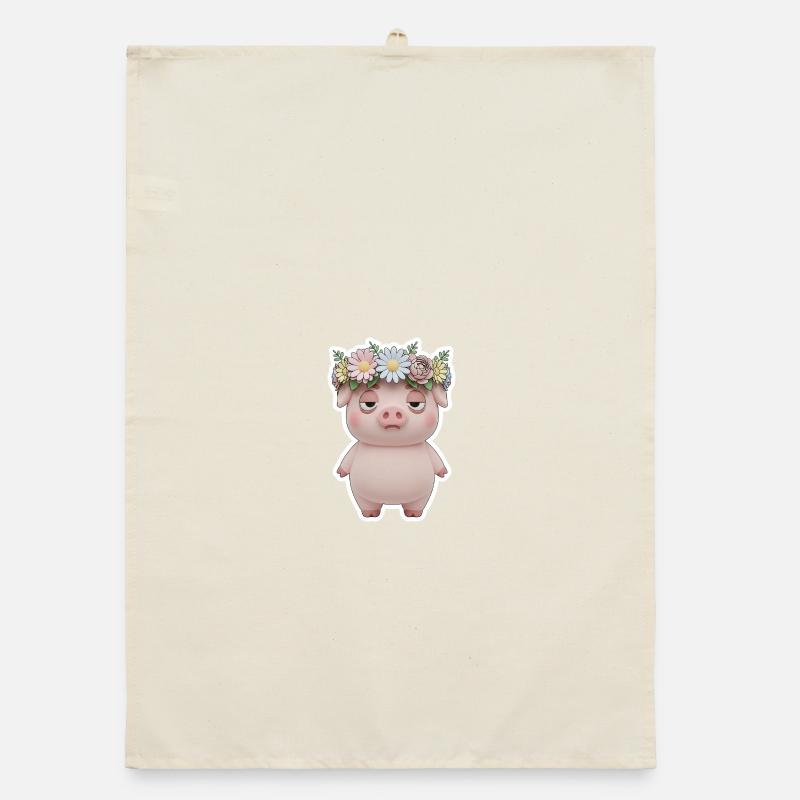 Genervtes Schwein mit Blumenkranz Statement Organic Geschirrtuch