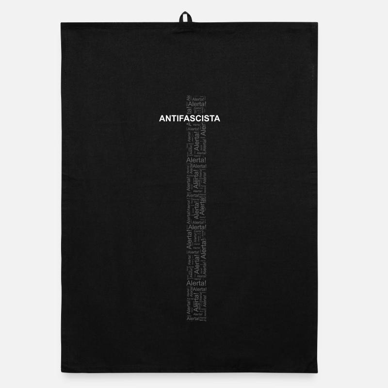 Alerte! Antifasciste ! - Word art blanc/gris - Torchon bio - noir