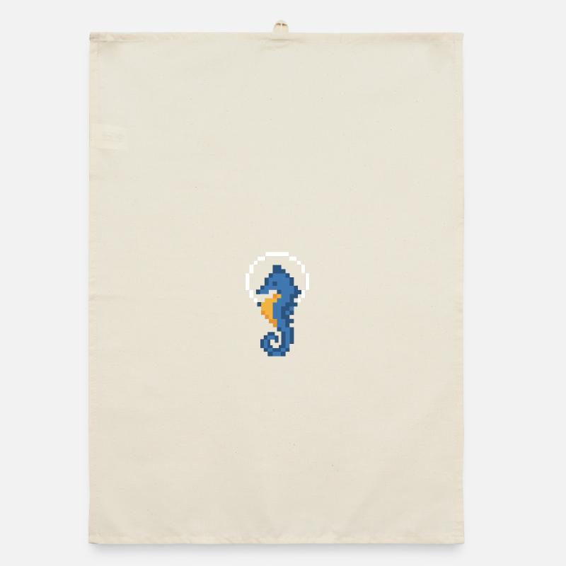 Hippocampe Pixel Bleu Torchon bio