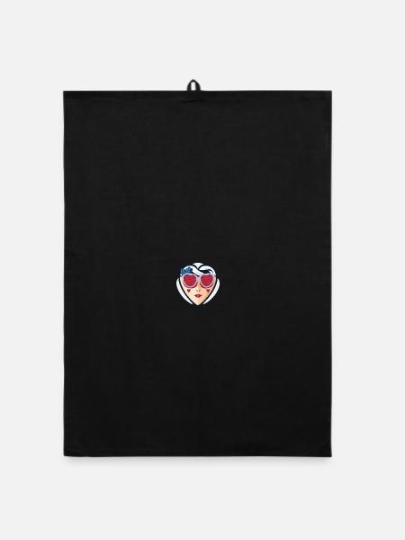 Femme aux roses, lunettes en forme de cœur, amour rétro - Torchon bio - noir - Devant