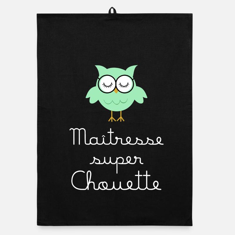 Maîtresse super chouette lunettes (écrit blanc) Torchon bio