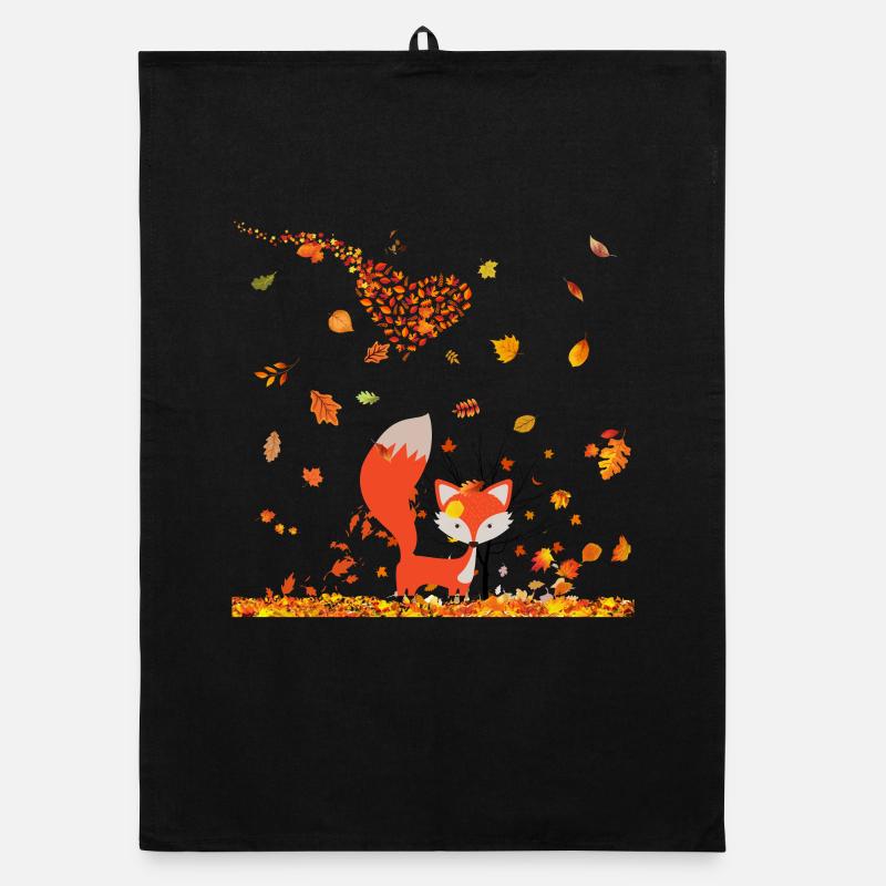 Herbst mit Herz und Fuchs - Organic Geschirrtuch - Schwarz