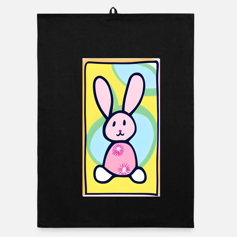 Pastel Bunny Easter Bunny on Yellow Background - Organic dish towel - black