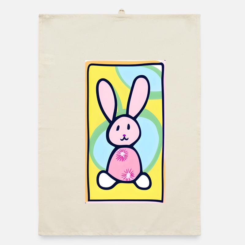 Pastel Bunny Easter Bunny on Yellow Background Organic dish towel