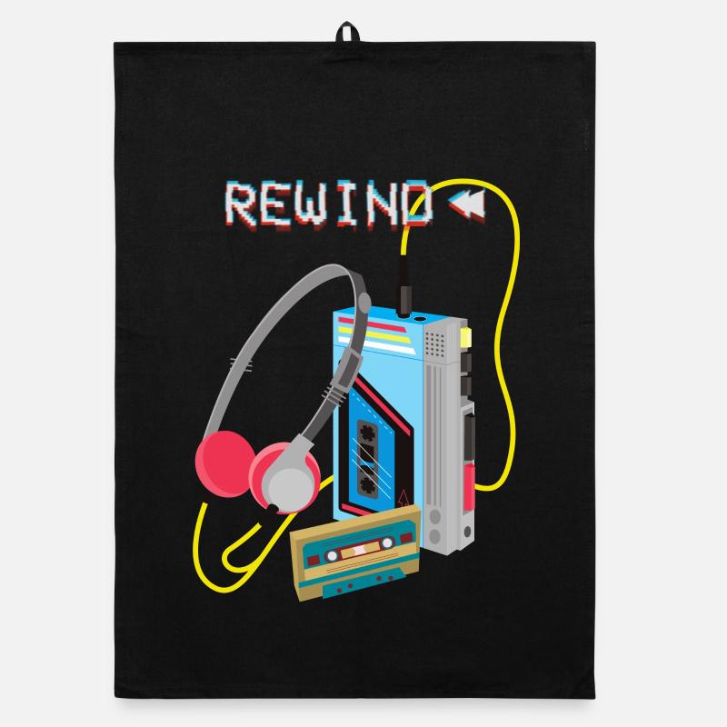Retro Music Rewind Kassette Design - Organic Geschirrtuch - Schwarz