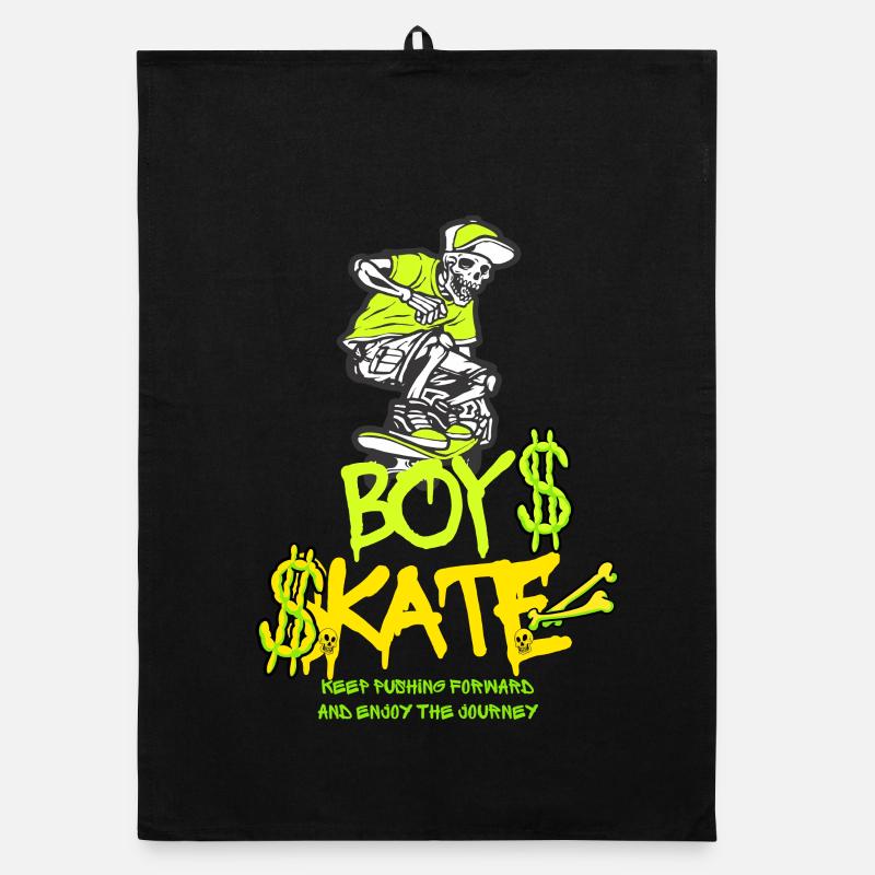 garçon planche à roulettes crâne conception graphique Torchon bio