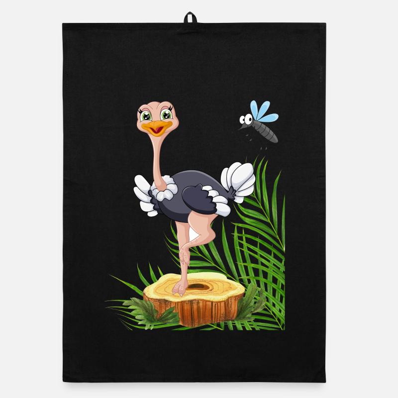Whimsical Stork with Fly and Nature Elements Organic dish towel