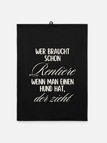 Hund zieht Rentiere Textdesign - Organic Geschirrtuch - Schwarz - Vorne