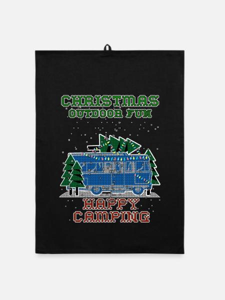 christmas Camping - Organic Geschirrtuch - Schwarz - Vorne