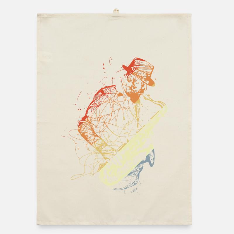 Retro Saxophone Player Drawing Organic dish towel