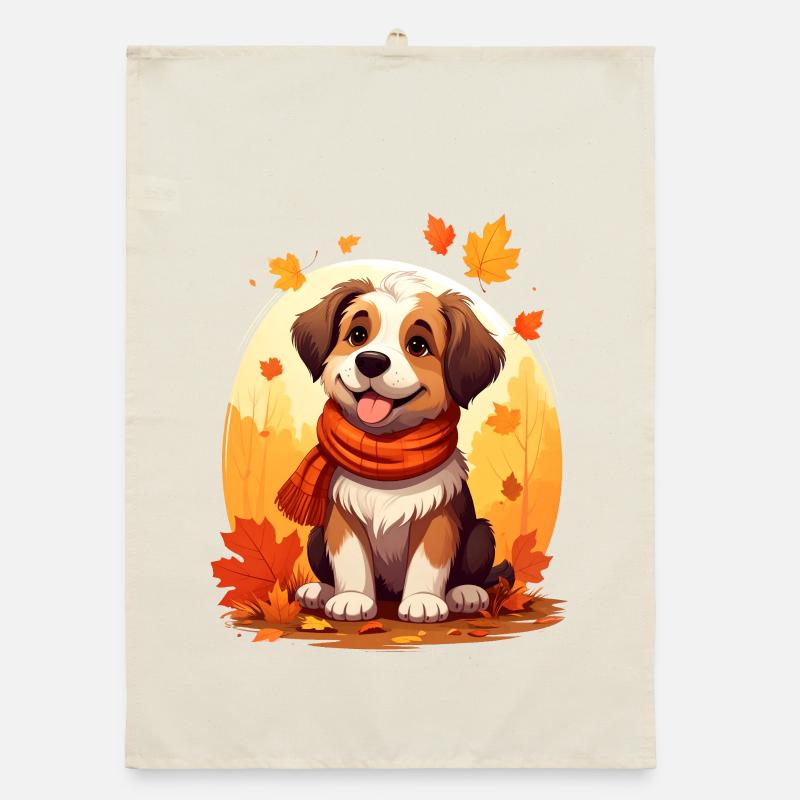 Hund im Herbst Organic Geschirrtuch