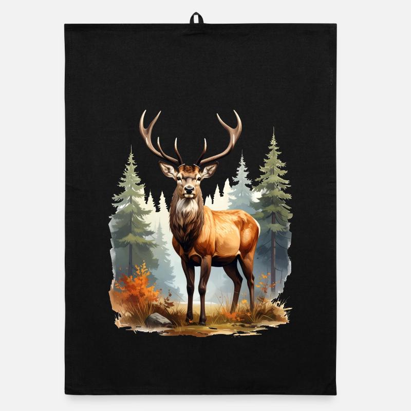 Cerf majestueux dans la forêt d'automne Torchon bio