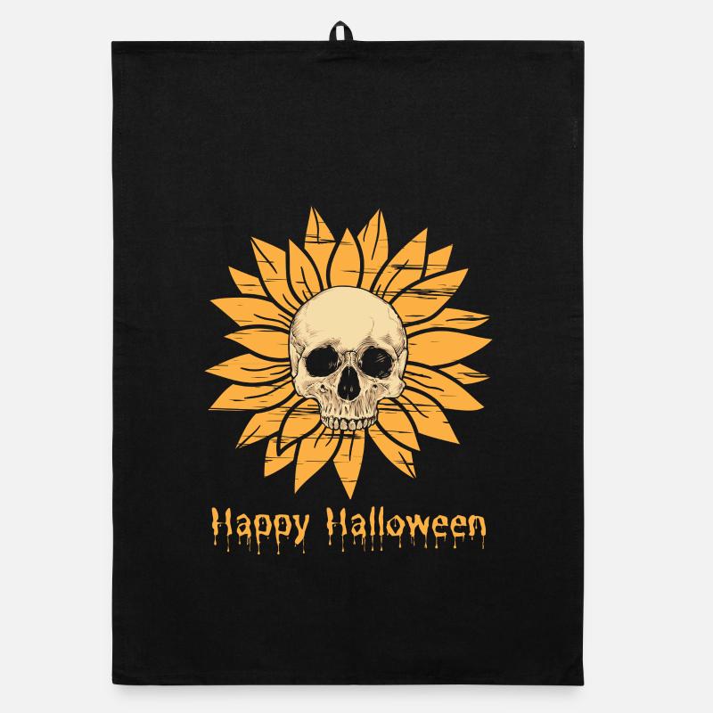 Sonnenblumen Schädel Halloween Organic Geschirrtuch