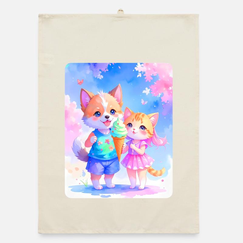 Toutou, chaton et crème glacée Torchon bio