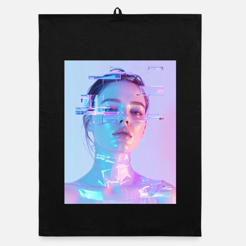 Iridescent Glitch Woman Organic dish towel