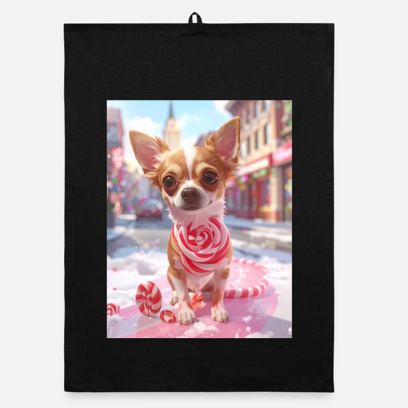 Chiot en bonbon avec canne en bonbon - Torchon bio - noir