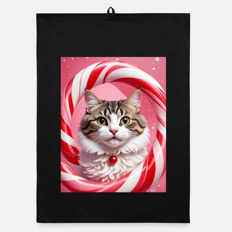 Chat de Noël en conception d’anneau de bonbons Torchon bio
