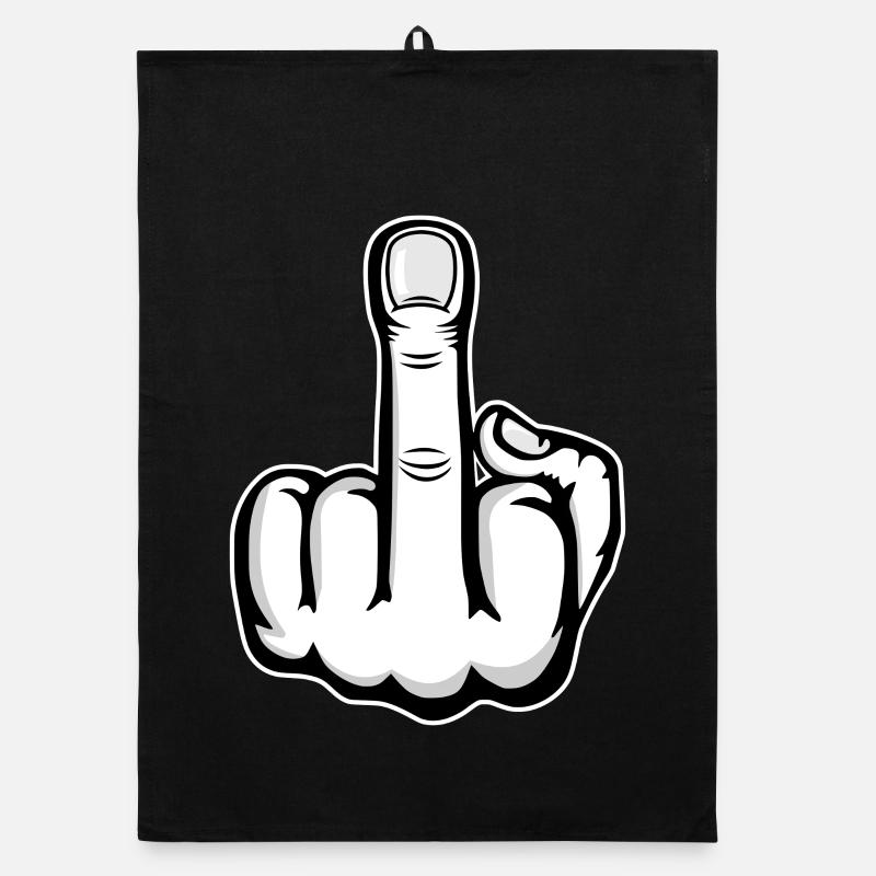 Mittelfinger Stinkefinger Design weiß - Organic Geschirrtuch - Schwarz