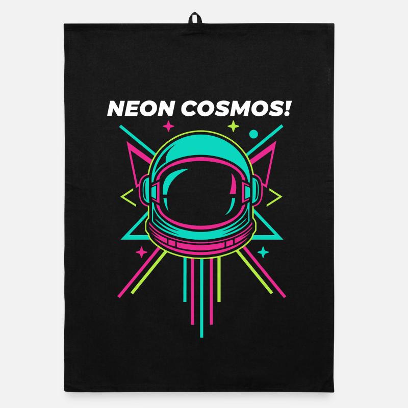 Neon Astronaut Helmet Retro Space Organic dish towel