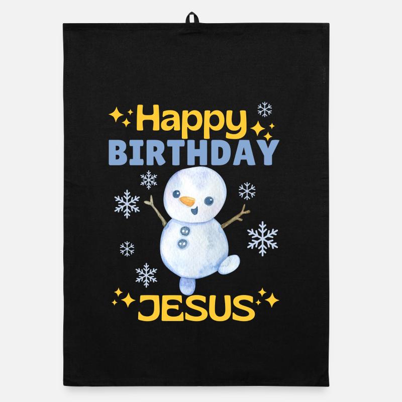 Happy Birthday Jesus Schneemann – Niedlich - Organic Geschirrtuch - Schwarz