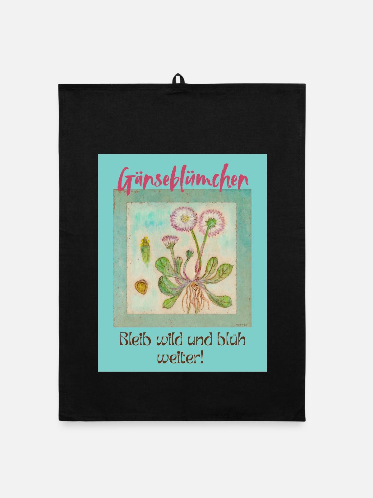Gänseblümchen Wildblumen Print - Organic Geschirrtuch - Schwarz - Vorne